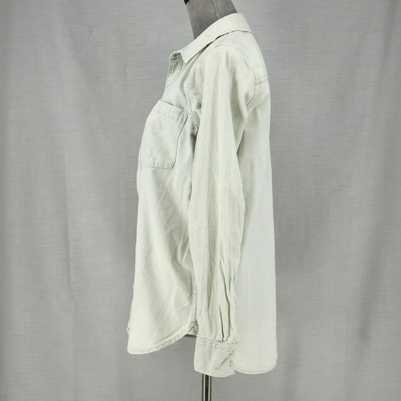 Lucky Brand Top Womens Small Ivory Blue Stripe Cotton Shirt Shacket Weathered - Picture 13 of 15